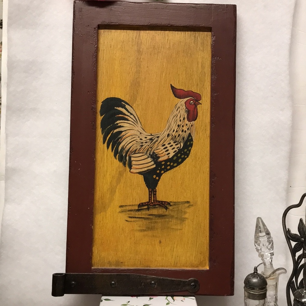 Vintage Chicken Hand painted rooster on wood shabby chic French country Home